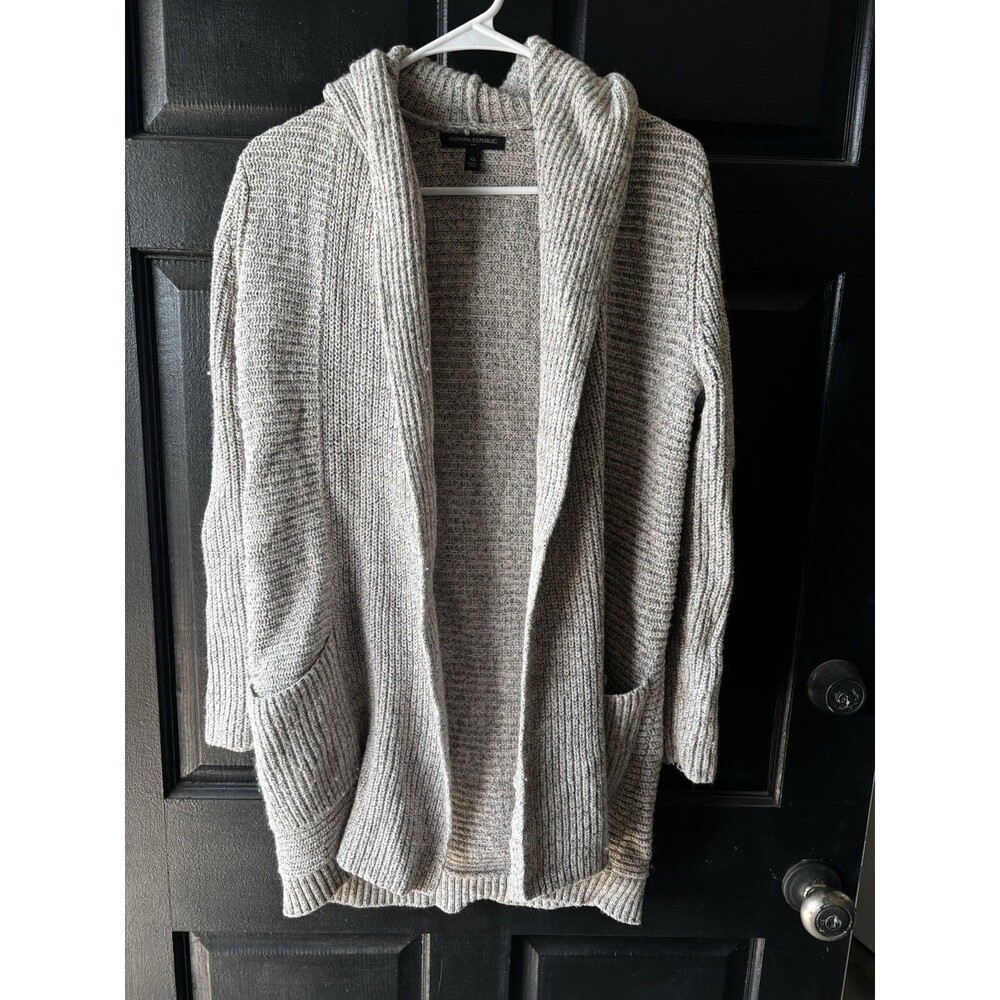 Banana Republic Sweater Gray Hoodie Open long Cardigan cozy Cotton Blend Knit
